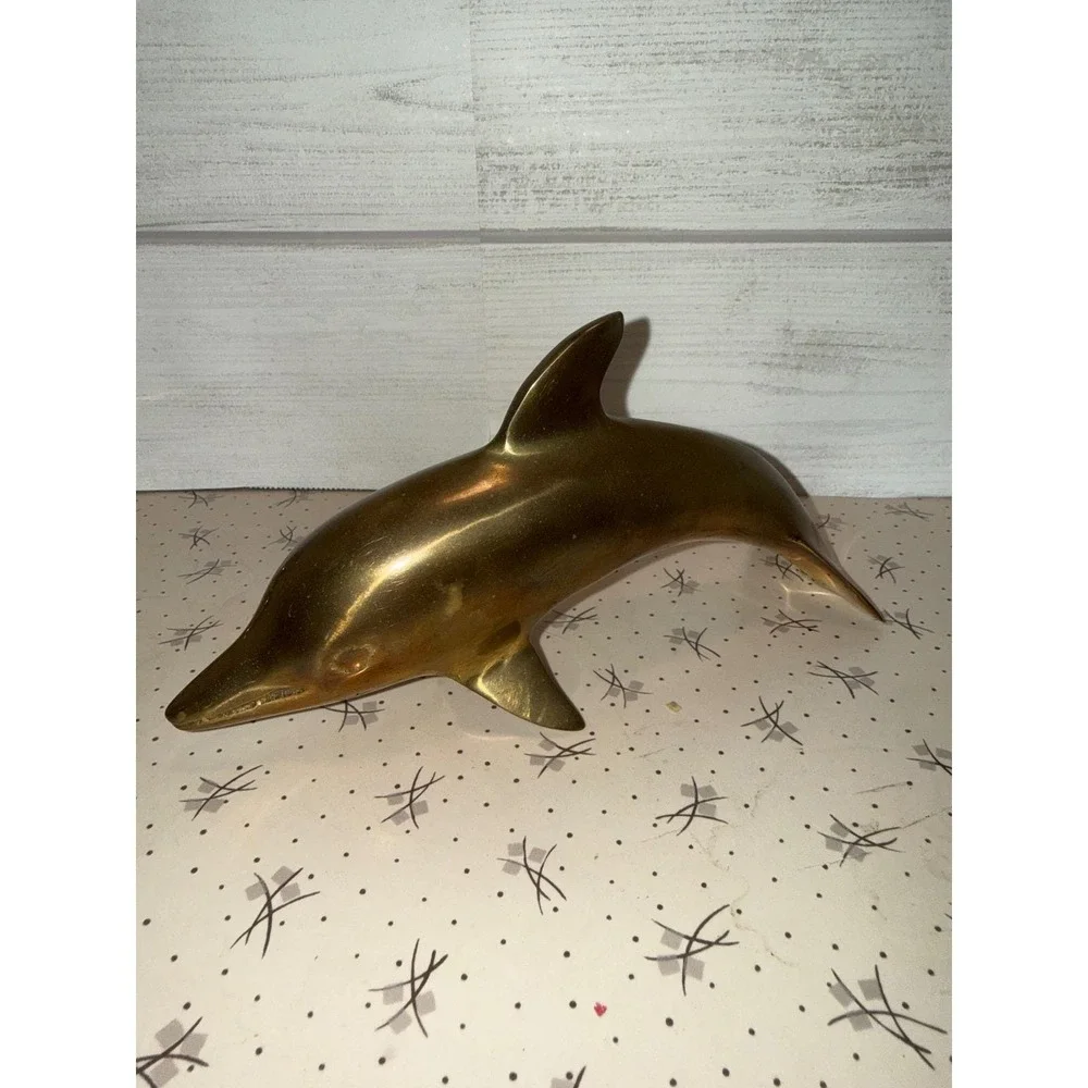 Vintage Brass Dolphin Figurine 8 Inch Nautical Mid‎ Century Modern Decor Korea